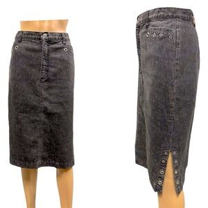 Simon Chang Black Grommet Accent Pocket Denim Side Slit Midi Skirt Womens 10